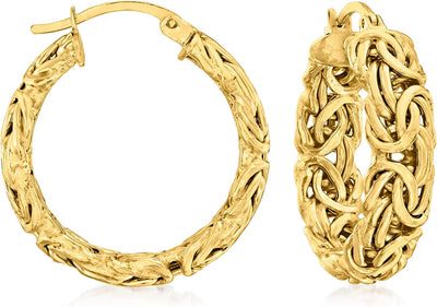 18Kt Gold over Sterling Small Byzantine Hoop Earrings