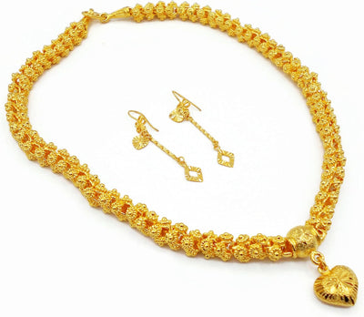 Heart Pikun Flower 22K 23K 24K Thai Baht Yellow Gold GP Necklace Pendant Jewelry Women