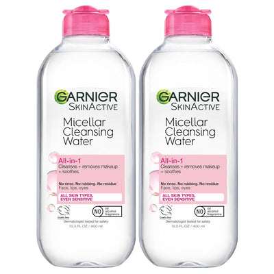 Micellar Water for All Skin Types, Facial Cleanser & Makeup Remover, 13.5 Fl Oz (400Ml), 2 Count (Packaging May Vary)