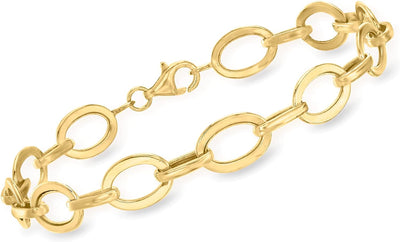 14Kt Yellow Gold Flat Oval-Link Bracelet. 7 Inches