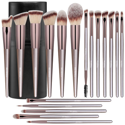 Makeup Brush Set 18 Pcs Premium Synthetic Foundation Powder Concealers Eye Shadows Blush Makeup Brushes with Black Case (A-Champagne)