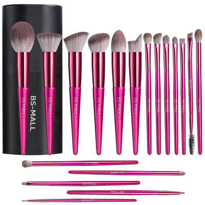 Makeup Brush Set 18 Pcs Premium Synthetic Foundation Powder Concealers Eye Shadows Blush Makeup Brushes with Black Case (C-Darkpink)